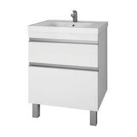 Тумба Dreja GRACE PLUS, 60 см, 2 ящика, с опорами, белый глянец и раковина Грэйс 60 см, 99.0904 + 641587 - фото, отзывы, цена